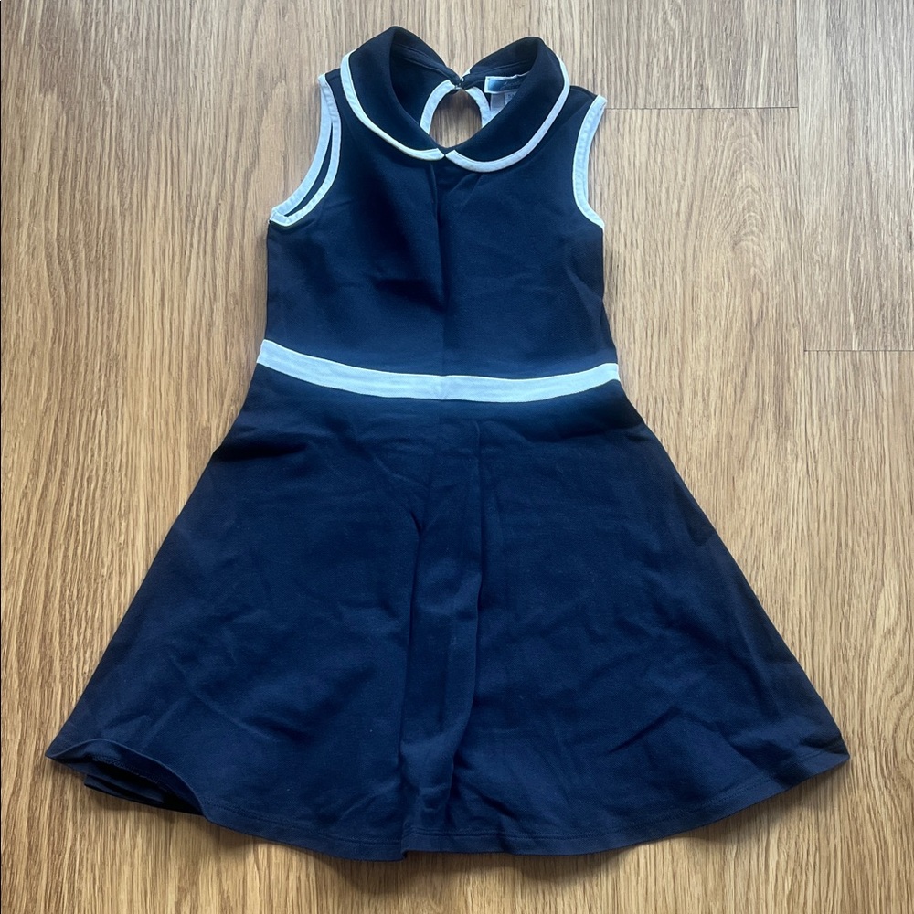 Jacadi Paris Navy Blue Sleeveless Dress with White Trim